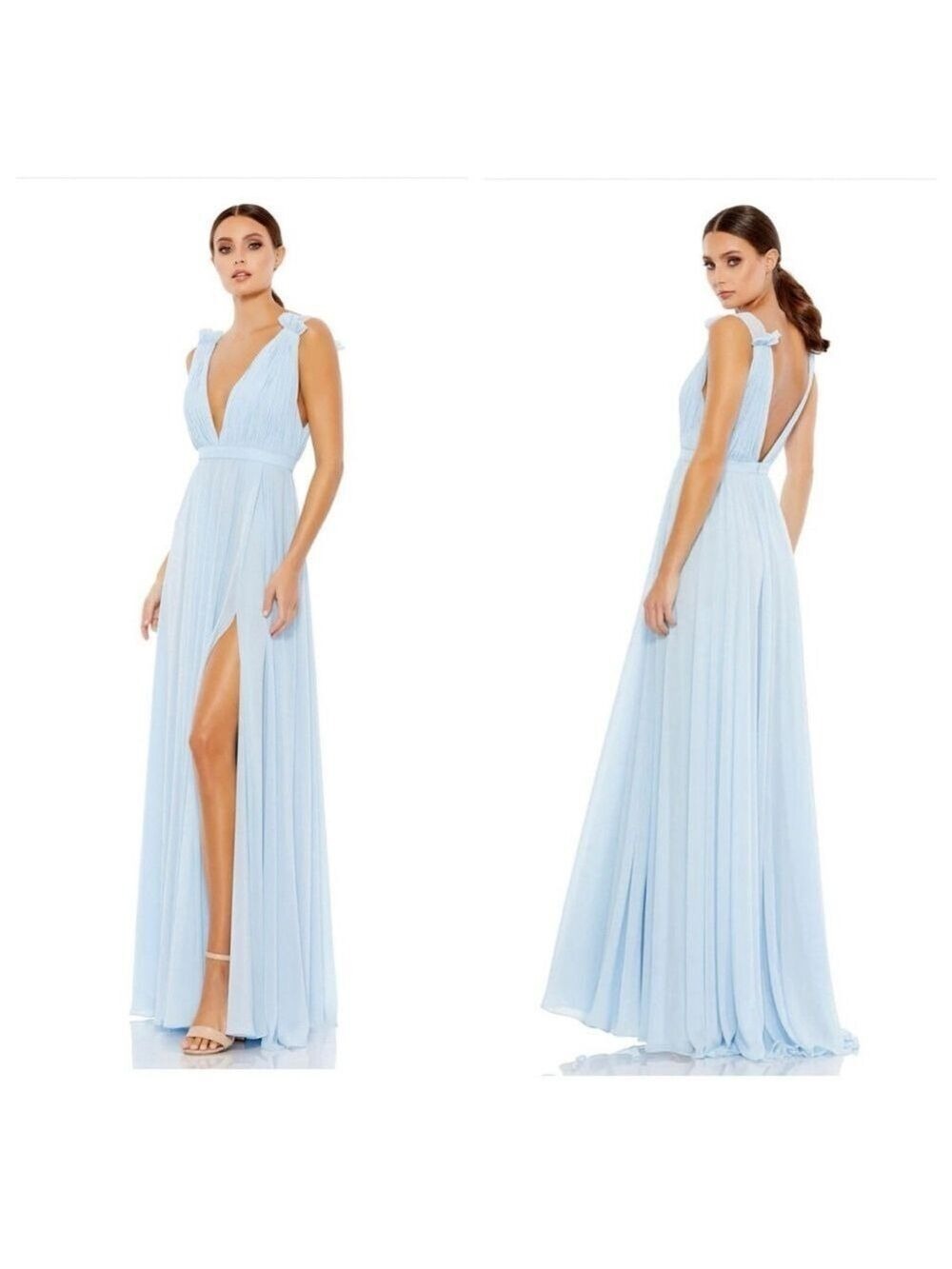 Women's Mac Duggal Light Blue Ruched Chiffon Maxi Dress Size 2